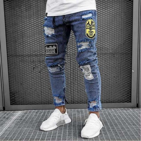 mens ripped stretch jeans