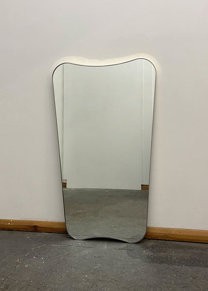 Gio Ponti Inspired Mid-century Mirror with a Minimalist Brass Frame