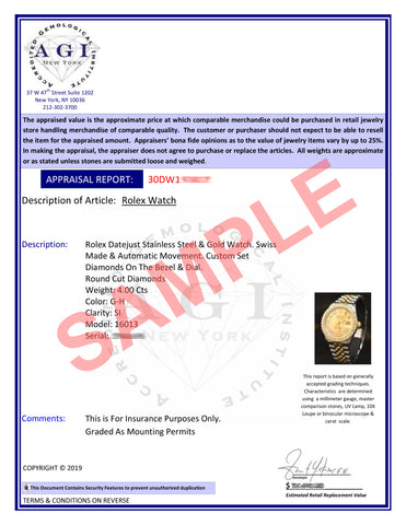 Certificate of Authenticity of a Rolex Datejust Watch