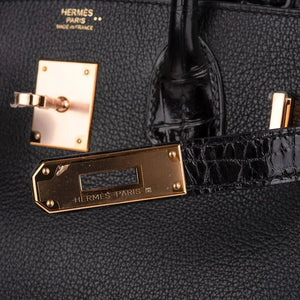 Hermes Birkin 30 Bag Black Rose Gold Hardware Togo Leather • MIGHTYCHIC • 