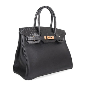 Hermes Touch Birkin Bag Black Togo with Shiny Niloticus Crocodile with Rose  Gold Hardware 30 Black 2337841