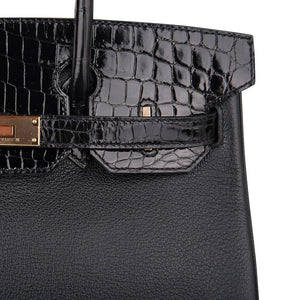 Hermes Birkin 30 Bag Black Rose Gold Hardware Togo Leather • MIGHTYCHIC • 