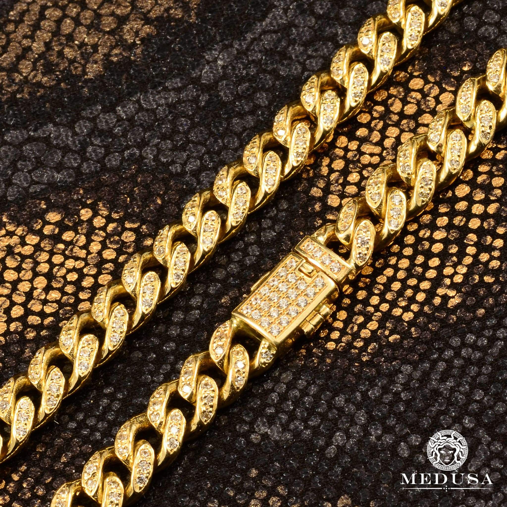 Pulsera oro de 10 quilates con diamantes | Pulsera de hombre de de diamante de eslabones cubanos de 8 mm | Joyas de Medusa - Bijoux Medusa