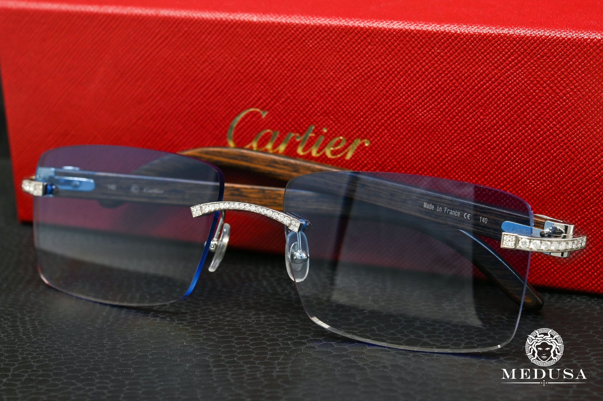 Lunette Cartier Cartier Signature C Silver And Wood Lunette Homme Bijoux Medusa 