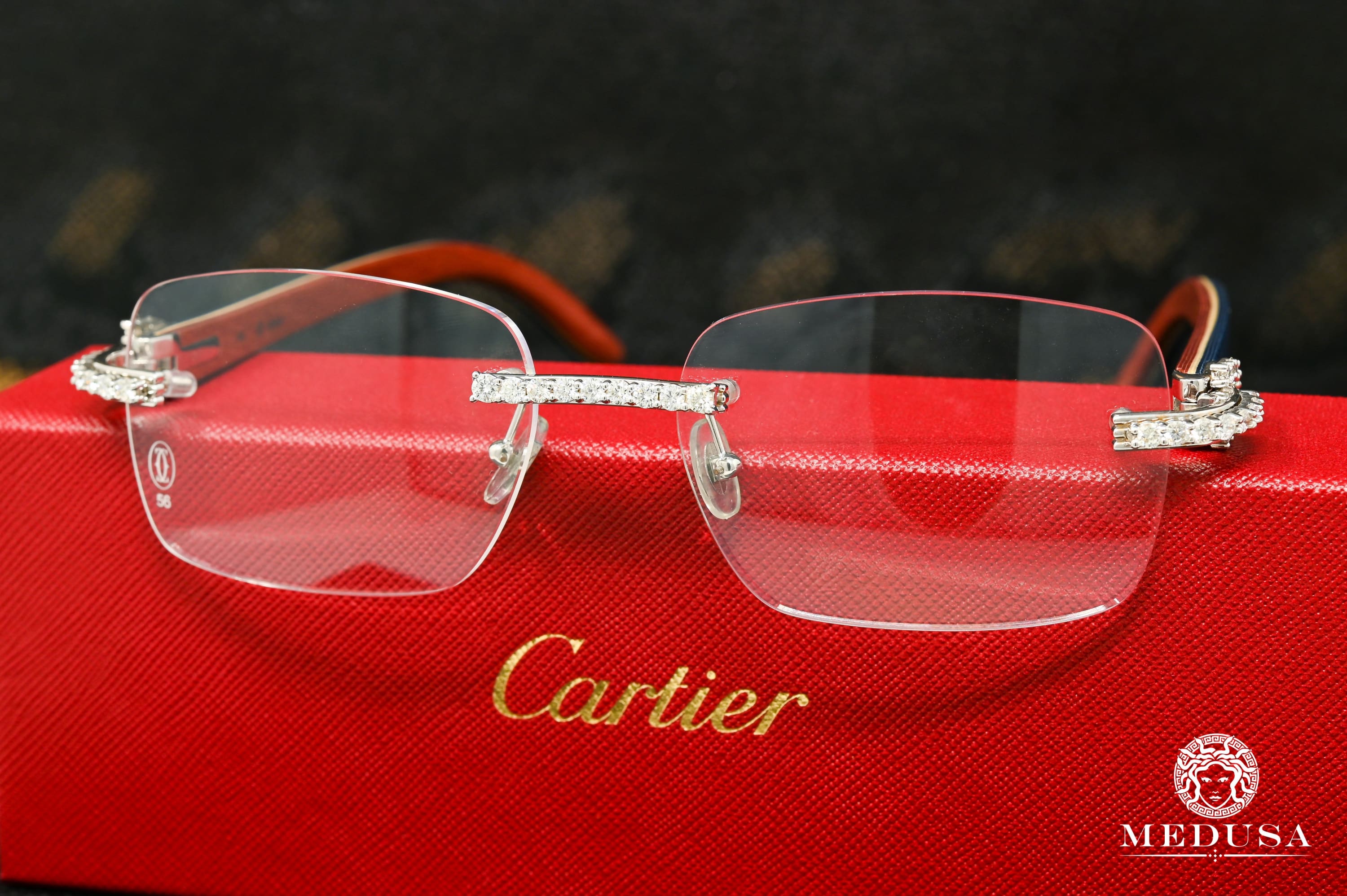 Bisel | Cartier | Gafas Big Rock de madera y azul para | Joyas de Medusa - Bijoux Medusa