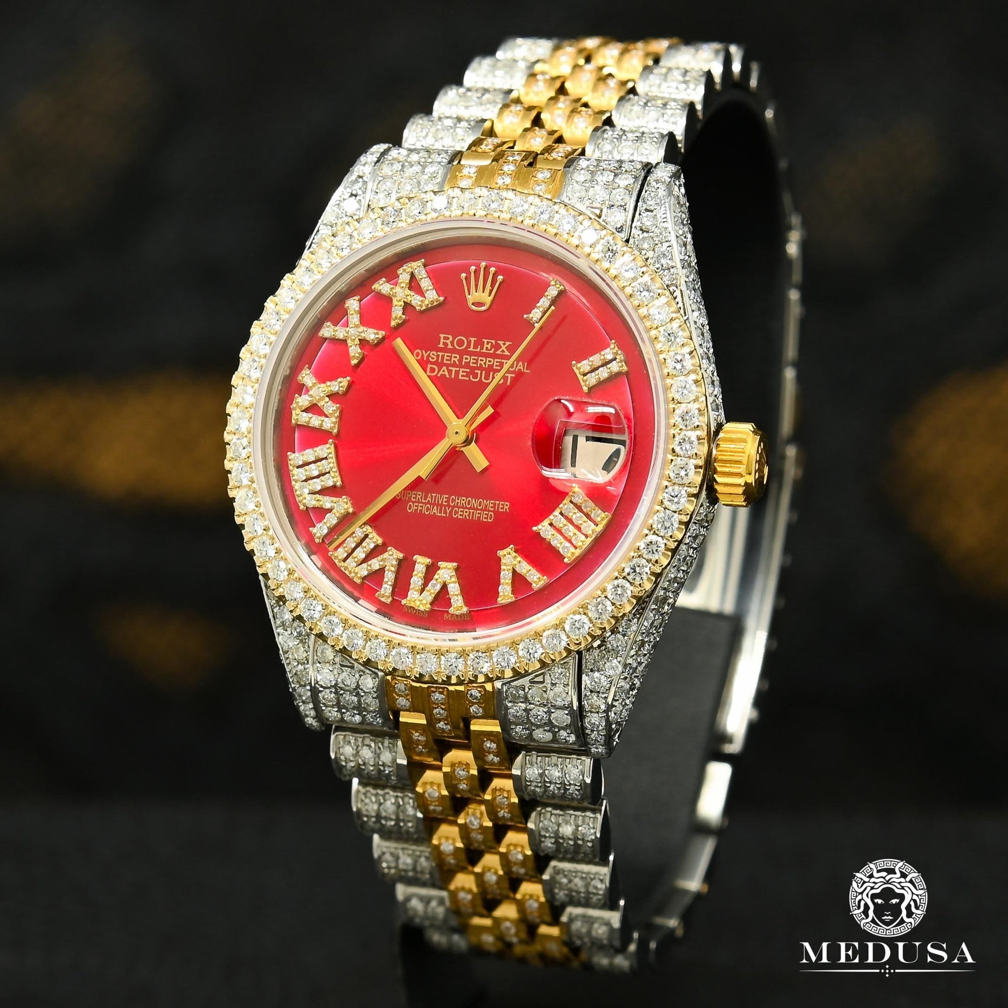 red iced out rolex