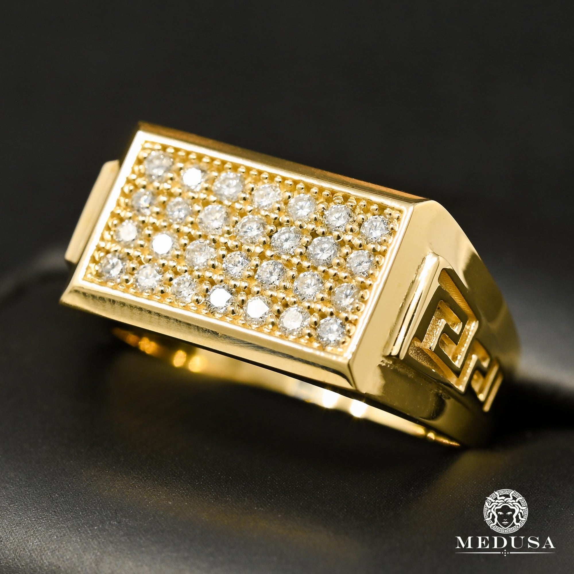 Anillo de oro de 10 quilates con diamantes | Square D13 - de diamantes hombre | Joyas de Medusa - Bijoux Medusa