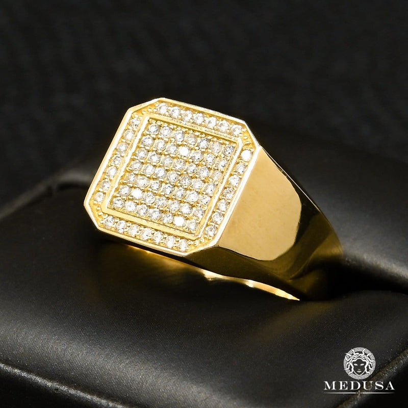 Anillo oro de 10 con | Square D24 - Anillo de diamantes para hombre | Joyas de Medusa Bijoux Medusa
