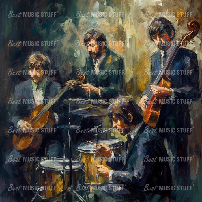 The Beatles in Oil: A Studio Session • High Quality Original Art Poste —  Best Music Stuff ®