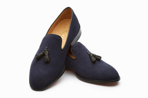 navy suede tassel loafers