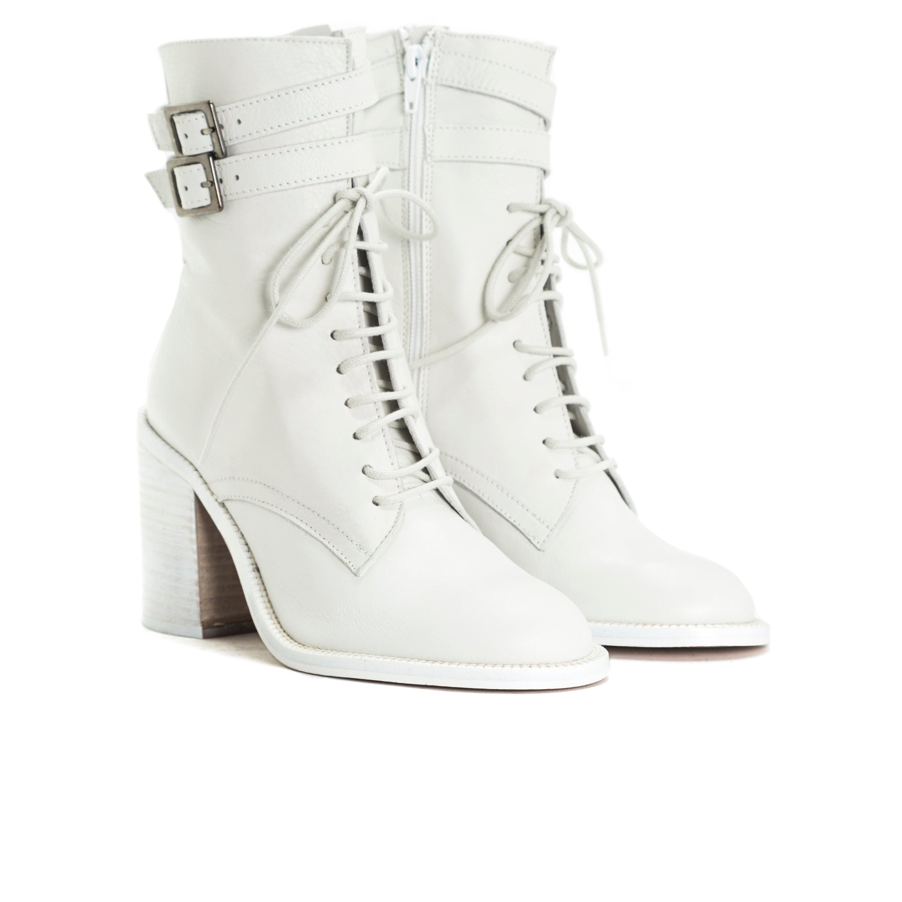 white leather booties