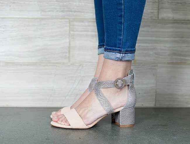 Glamorous block heeled sandal in light gray | ASOS