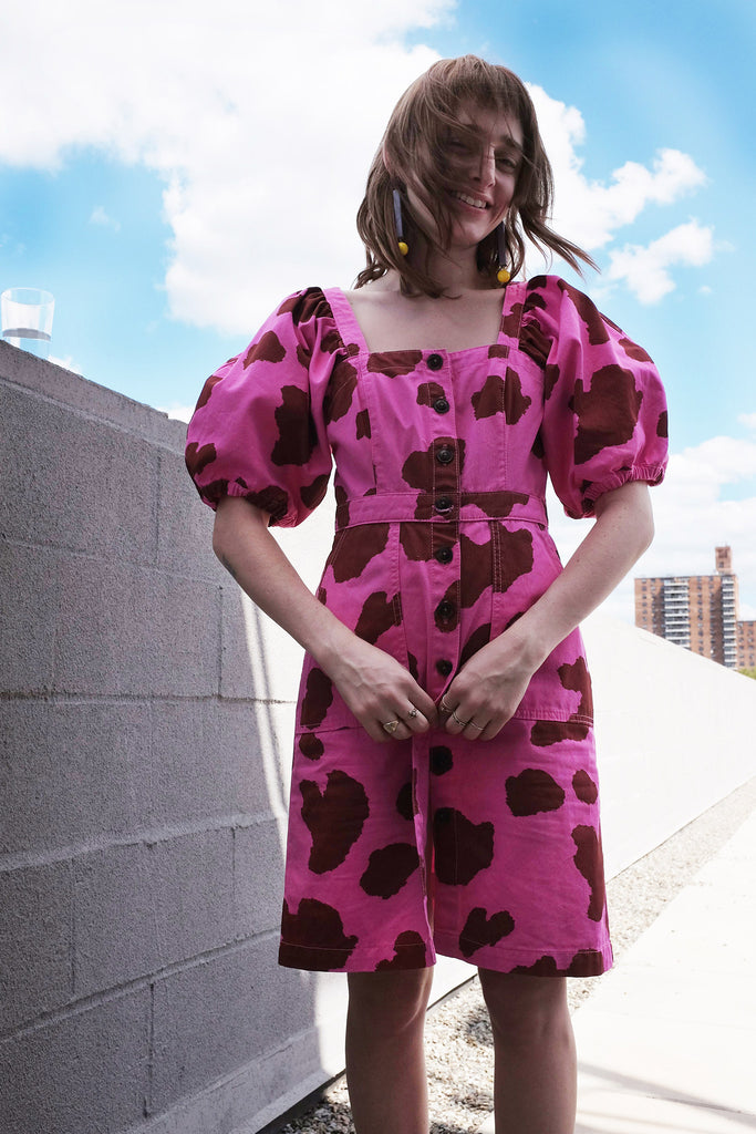 purple cow print dress