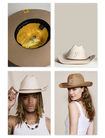 an image showcasing different angles of the white Teddy Cowboy hats