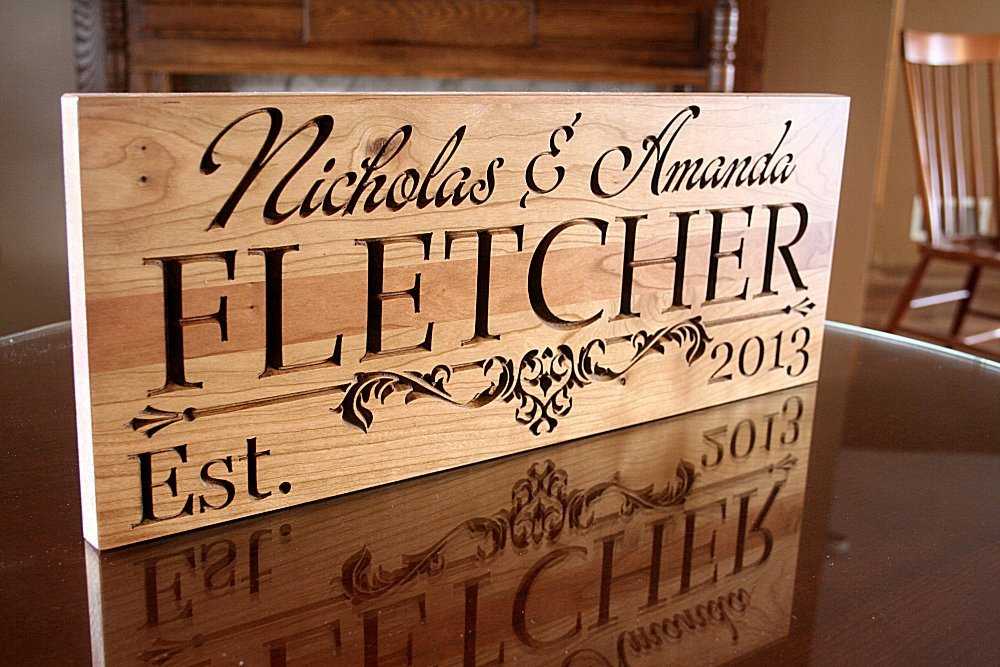 Custom Wood Carved Sign Personalized with Names and Date, IG-C