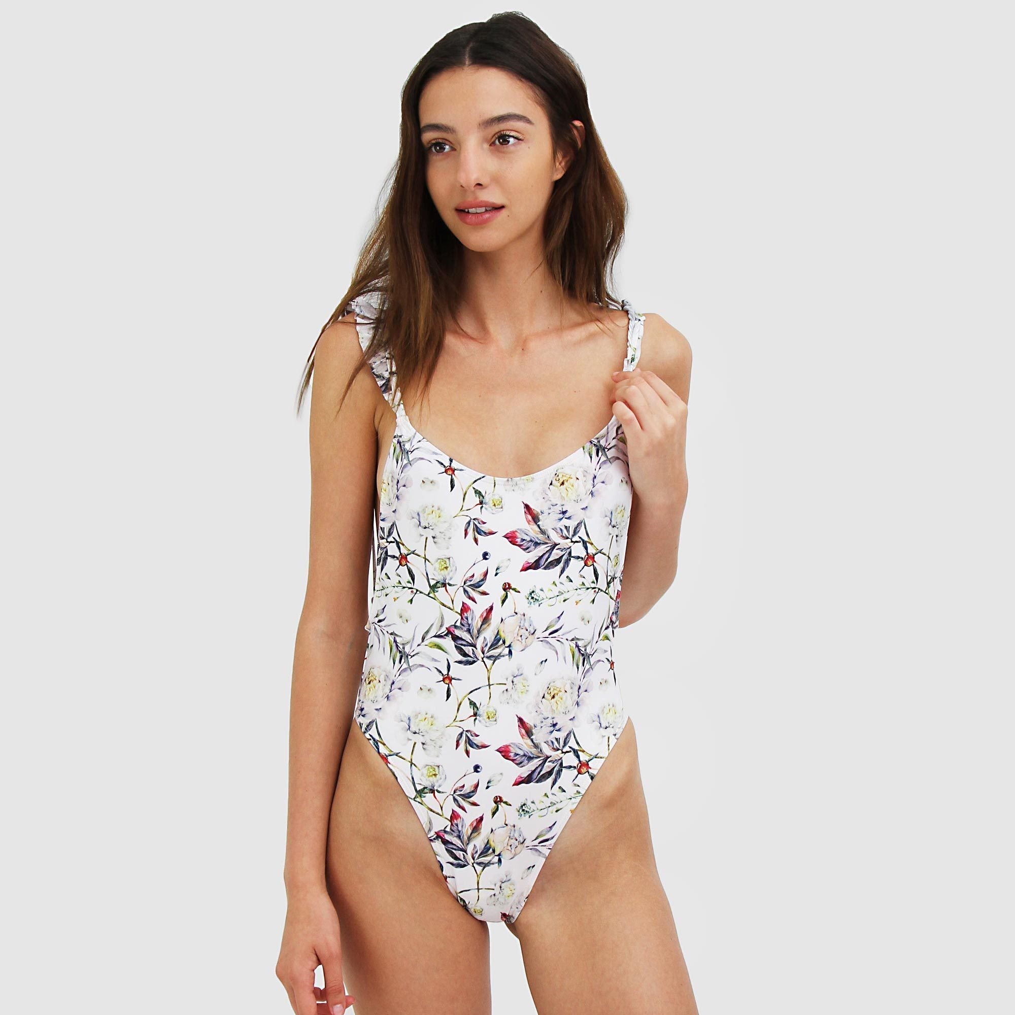 Women's floral swimsuit with flouncy straps