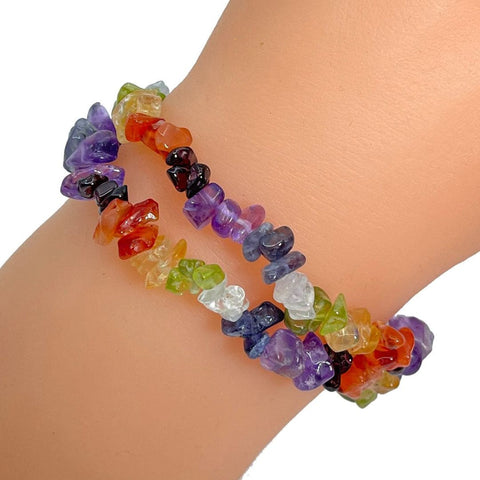 1 CHAKRA Chip Beaded Stretch Bracelet Rainbow Crystal  CHAKRA Chip Beaded Stretch Bracelet Rainbow Crystal Jewelry