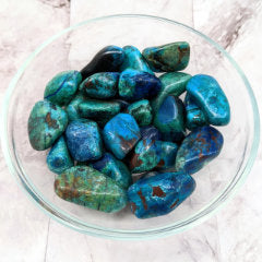 Chrysocolla Crystal Tumbled Stones in a Bowl