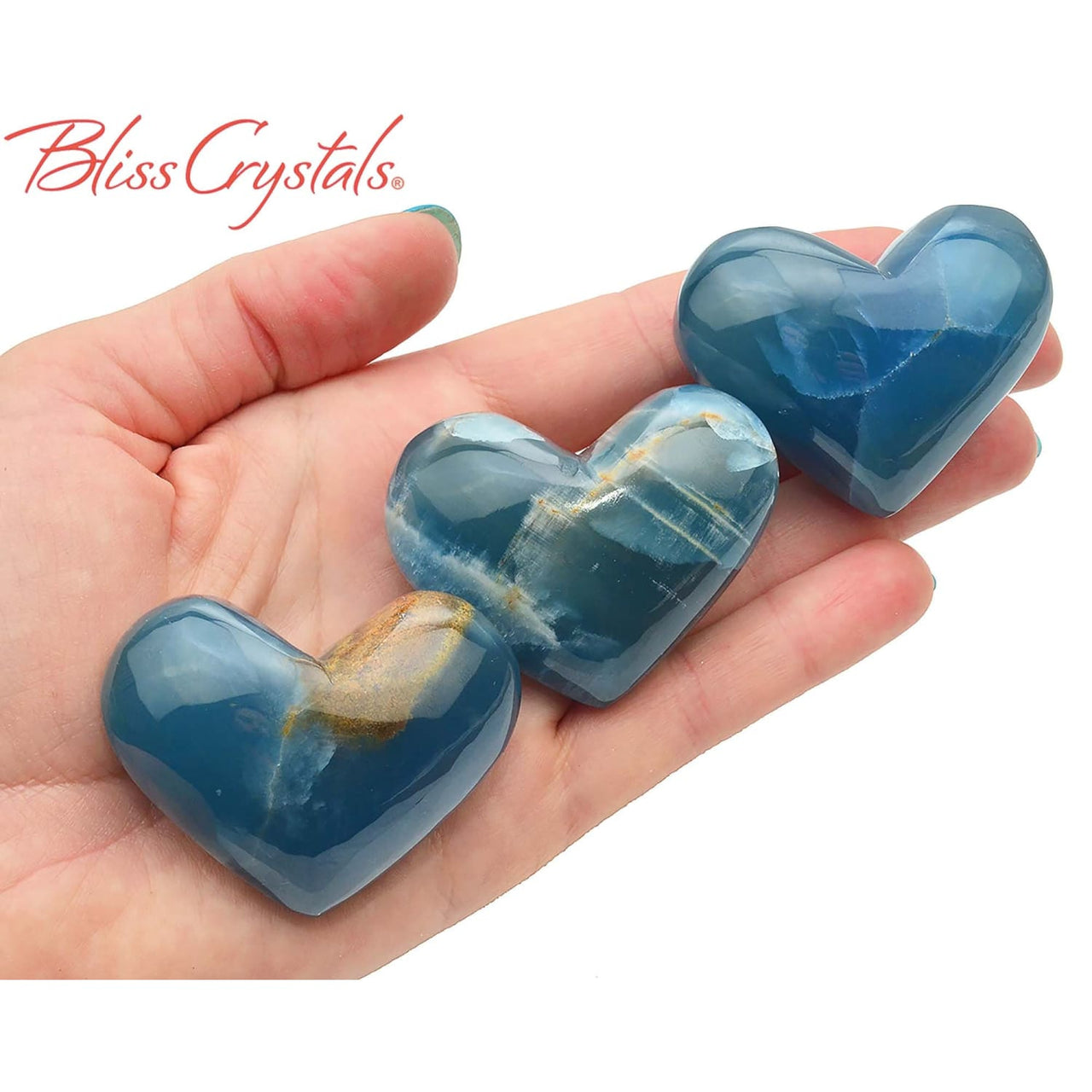 1 Blue ONYX Heart Stone + Stand aka Blue Calcite Grade AA 