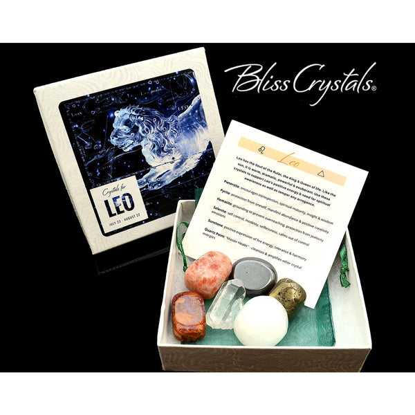 Bliss Crystals - LEO Zodiac Set of 6 Crystals + Gift Box Bag