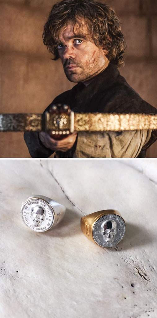 game of thrones jewellery - what kind of jewellery should Tyrion Lannister wear - skull signet ring in gold and silver