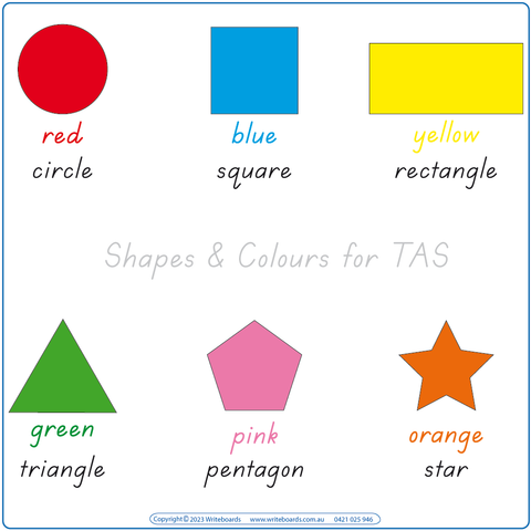 TAS Shape & Colour Worksheets & Flashcards are included in our School Starter Kit