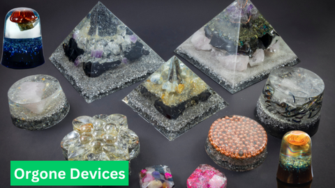 Different types orgone devices including orgone stone, pyramid orgone etc