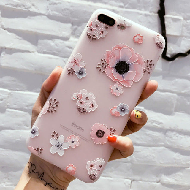 USLION Flower Silicon Phone Case For iPhone 7 8 Plus Rose Floral Leaves Cases For iPhone X 8 7 6 6S Plus 5 5S SE Soft TPU Cover
