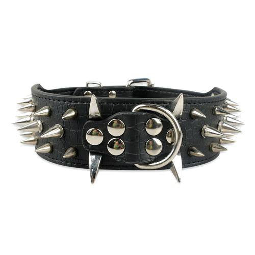 Dog Collars & Harness - Spiked Leather Dog Collar; Wide Cool Sharp Studded Leather Dog Collar; For Medium Large Breeds Pitbull Mastiff Boxer Bully