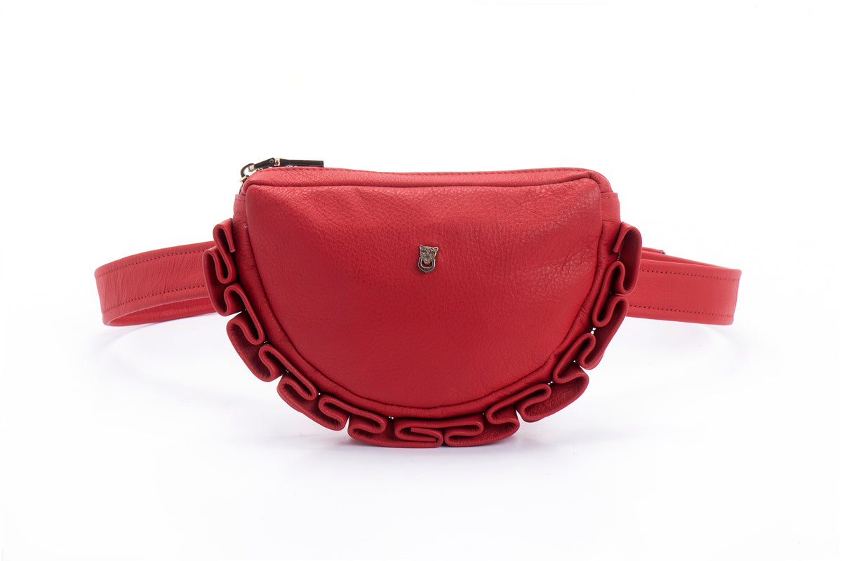 red leather bum bag