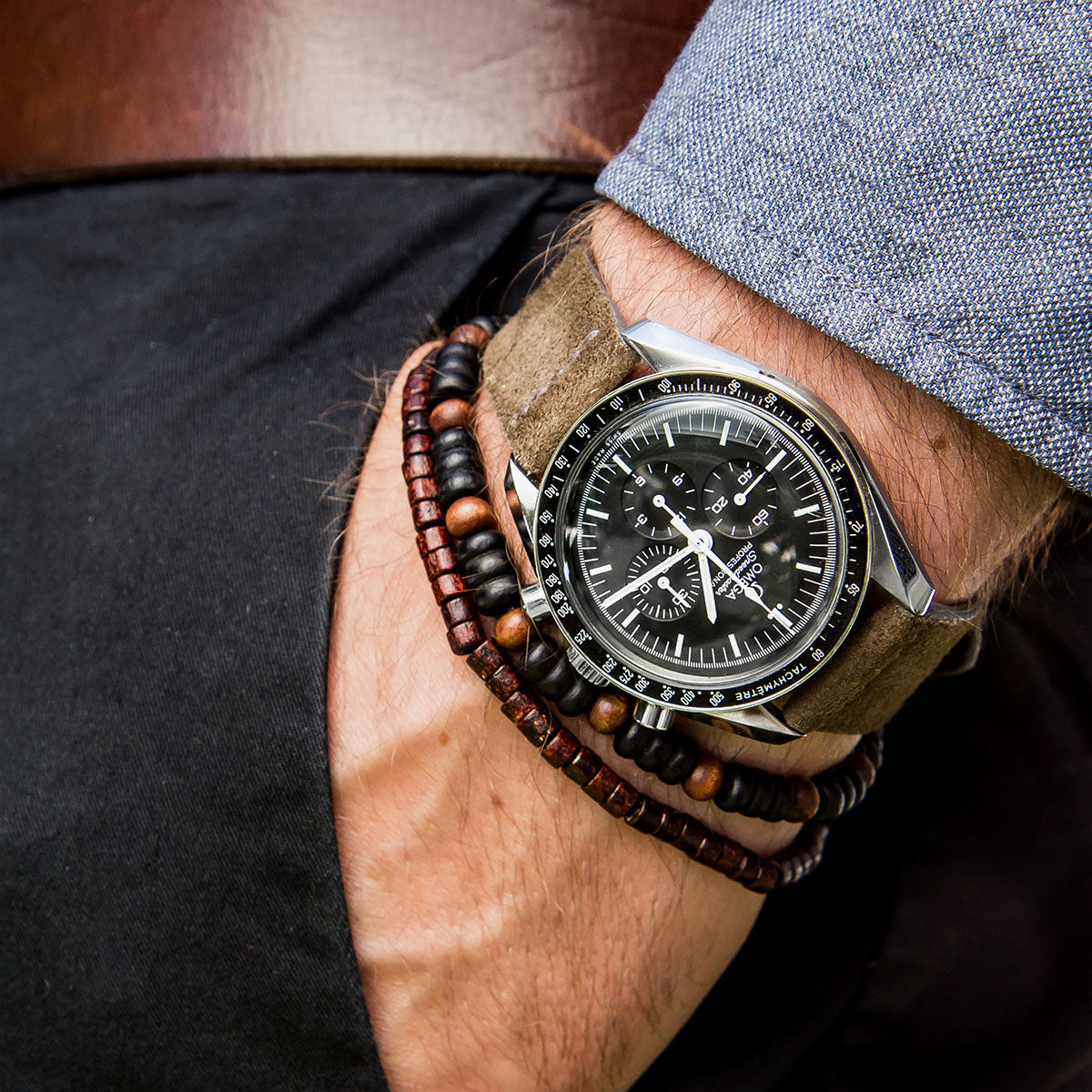 omega speedmaster suede strap