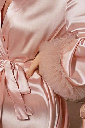 Pink Mesh Lace Long Sleeve Robe - Colquitt Bath Co.