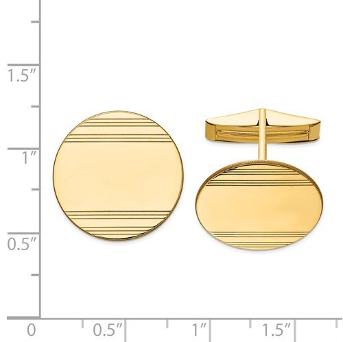 14k Yellow Gold Line Texture Rectangle Cuff Links, 16X17MM