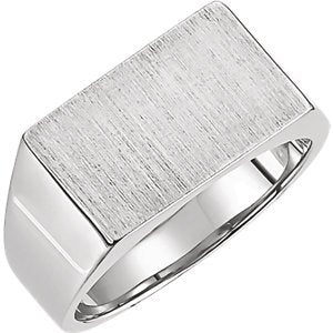 Men's 10k X1 White Gold Brushed Signet Pinky Ring (9x15mm) Size 8