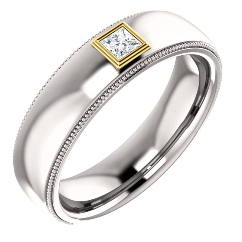 Men's Rhodium-Plated 14k White Gold Diamond and 14k Yellow Gold 6.3mm Milgrain Band (.16 Ctw, Color G-H, SI2-SI3 Clarity) Size 10.75