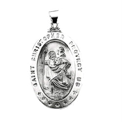 14k White Gold Hollow Oval St. Christopher Medal (28.75x20 MM)