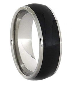 Ebony Wood Inlay 8mm Comfort-Fit Polished Titanium Ring