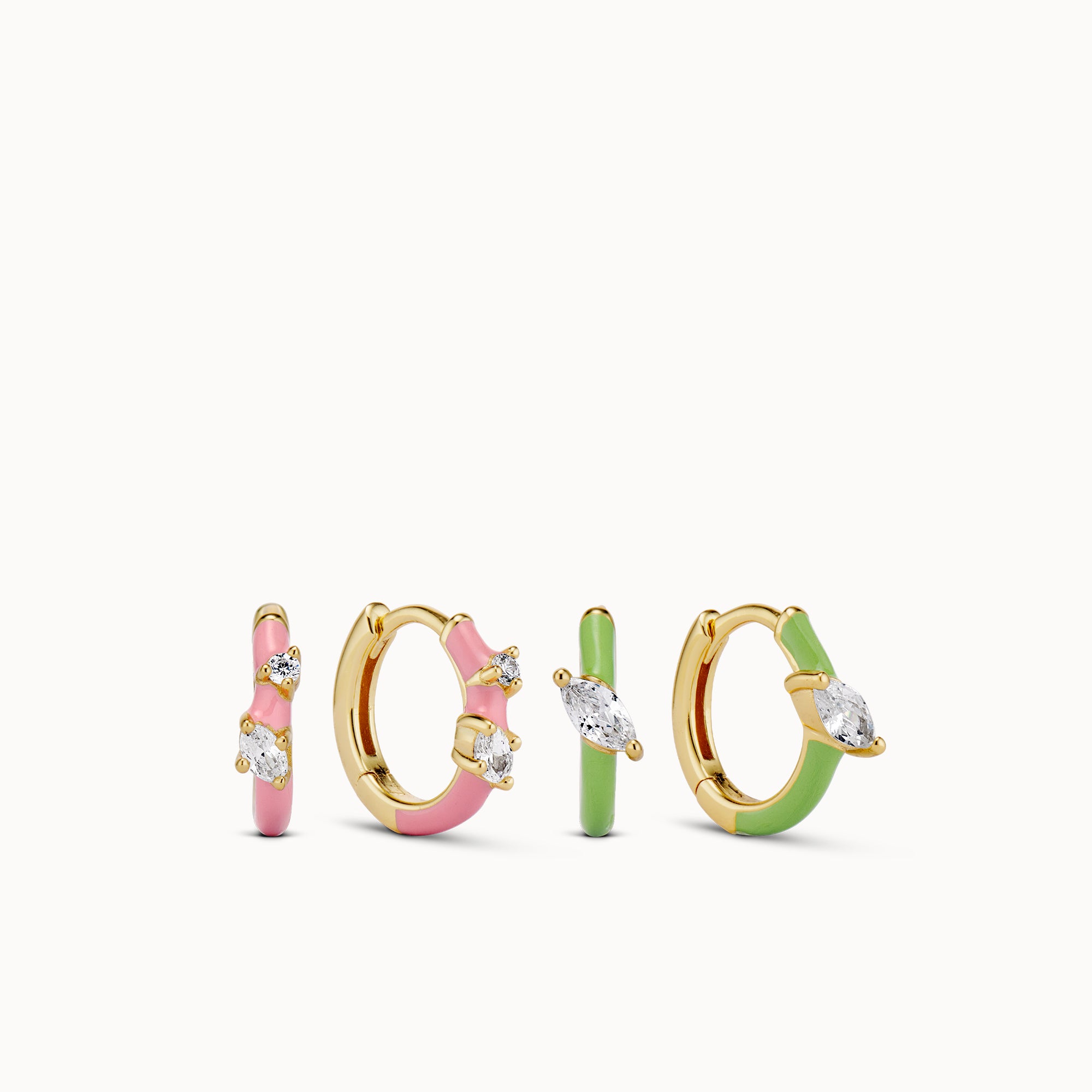 Pink & Green Enamel Huggies Set