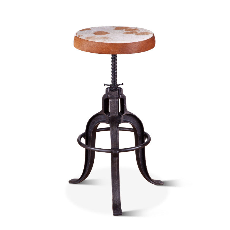 Sterling Industrial Modern Adjusting Barstool with Cowhide Seat