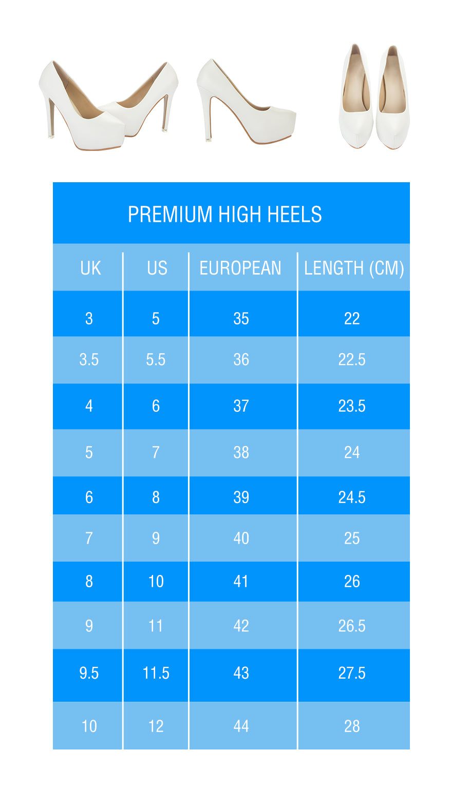 Heels Size Charts