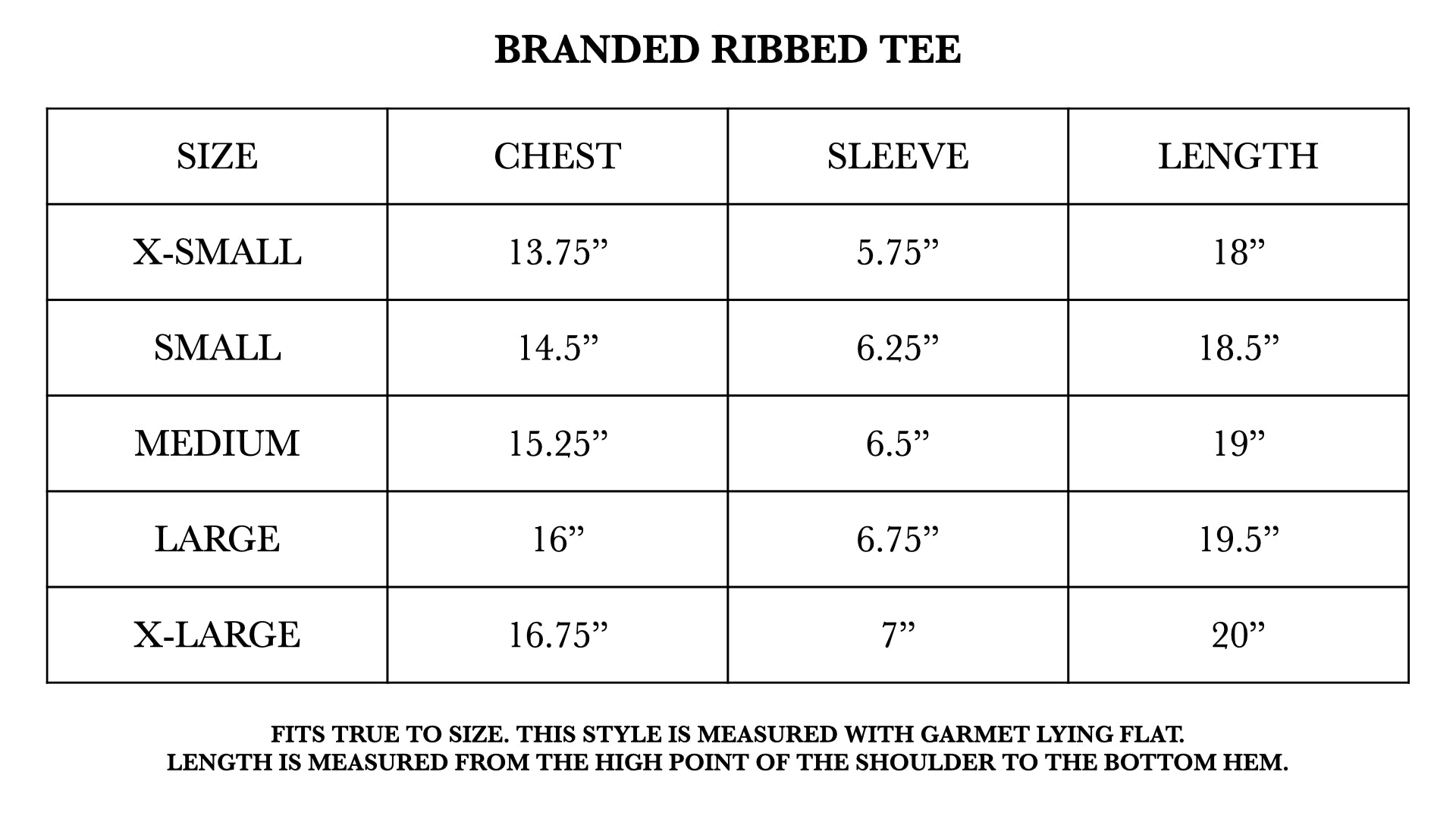 Branded Ribbed Tee Garment Chart – James Street Co