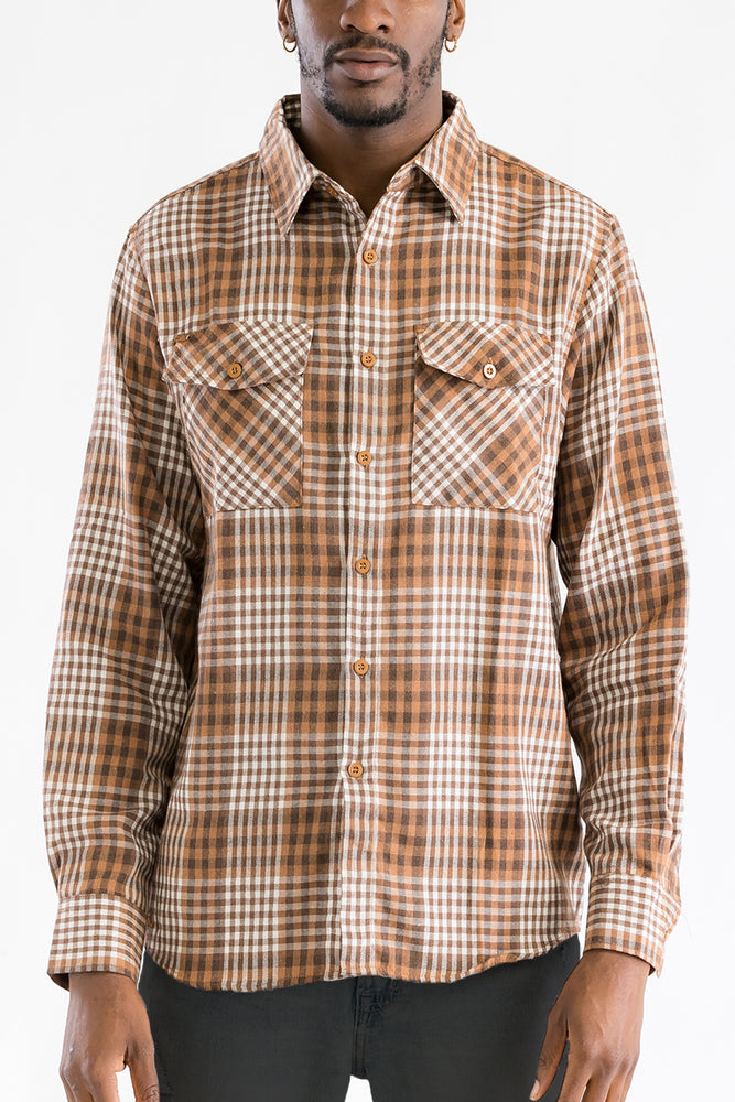 新品 Woodridge flannel company シャツ US L モカ-