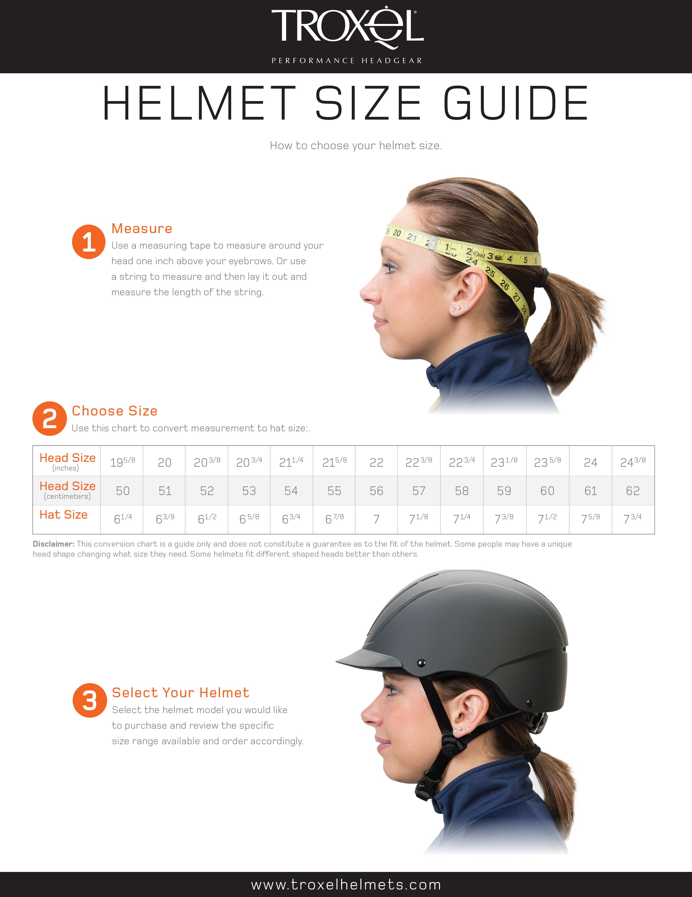 Troxel Helmet Size Guide