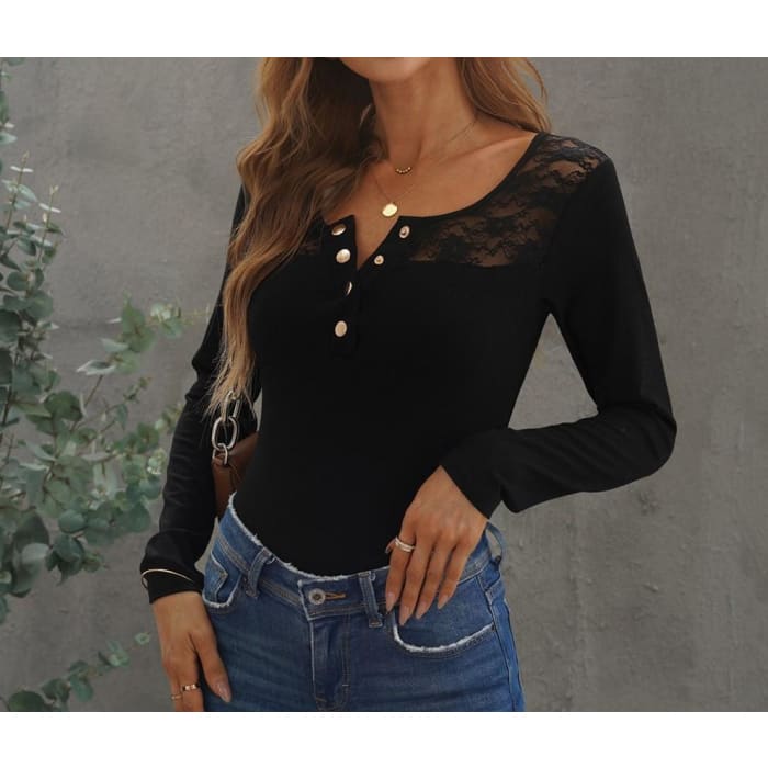 Lace Yoke Henley Top