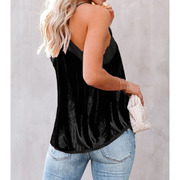 The Curated Closet - Black Sequin Lace Trim Cami