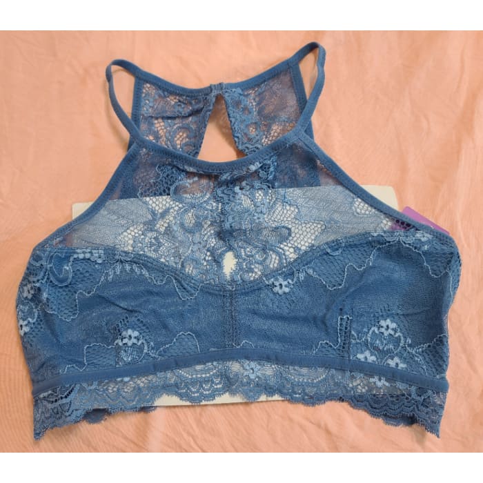 The Curated Closet - Blue High Neck Lace Bra