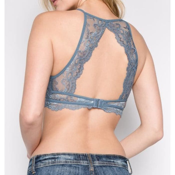 The Curated Closet - Blue High Neck Lace Bra