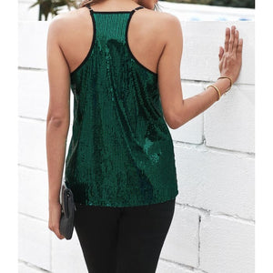 Green Sequin Lace Trim Cami - The Curated Closet