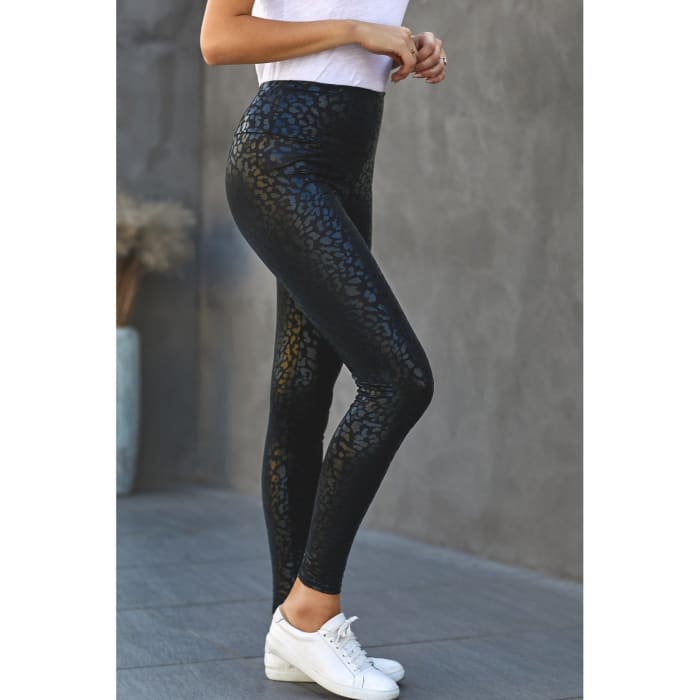 The Curated Closet - Matte & Shiny Black Leopard Leggings