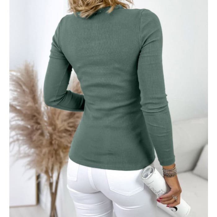 Olive Lace Trimmed Henley